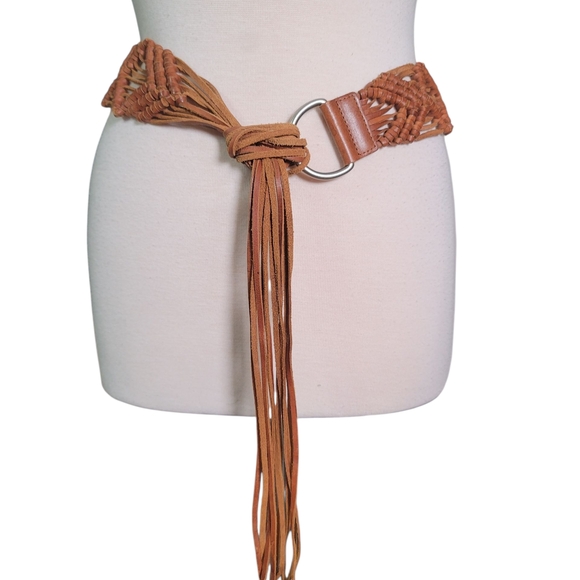 Leather Woven Fringe Boho Belt - Picture 1 of 4
